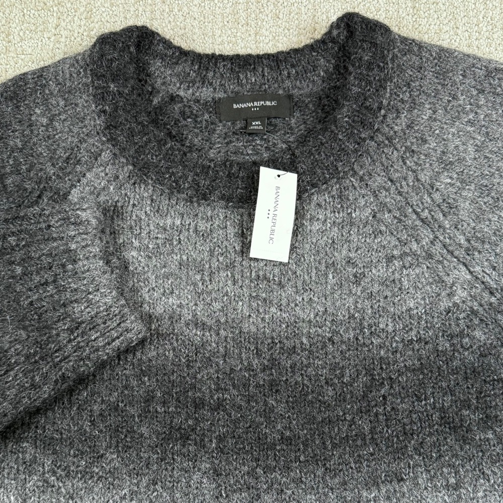 NEW Banana Republic Men 2XL Gray Wool Alpaca Blend Striped Crewneck Sweater